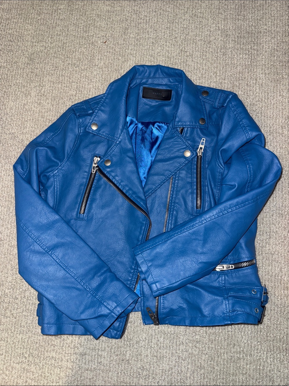 Blank NYC Electric Blue Faux Leather Moto Bomber Jacket